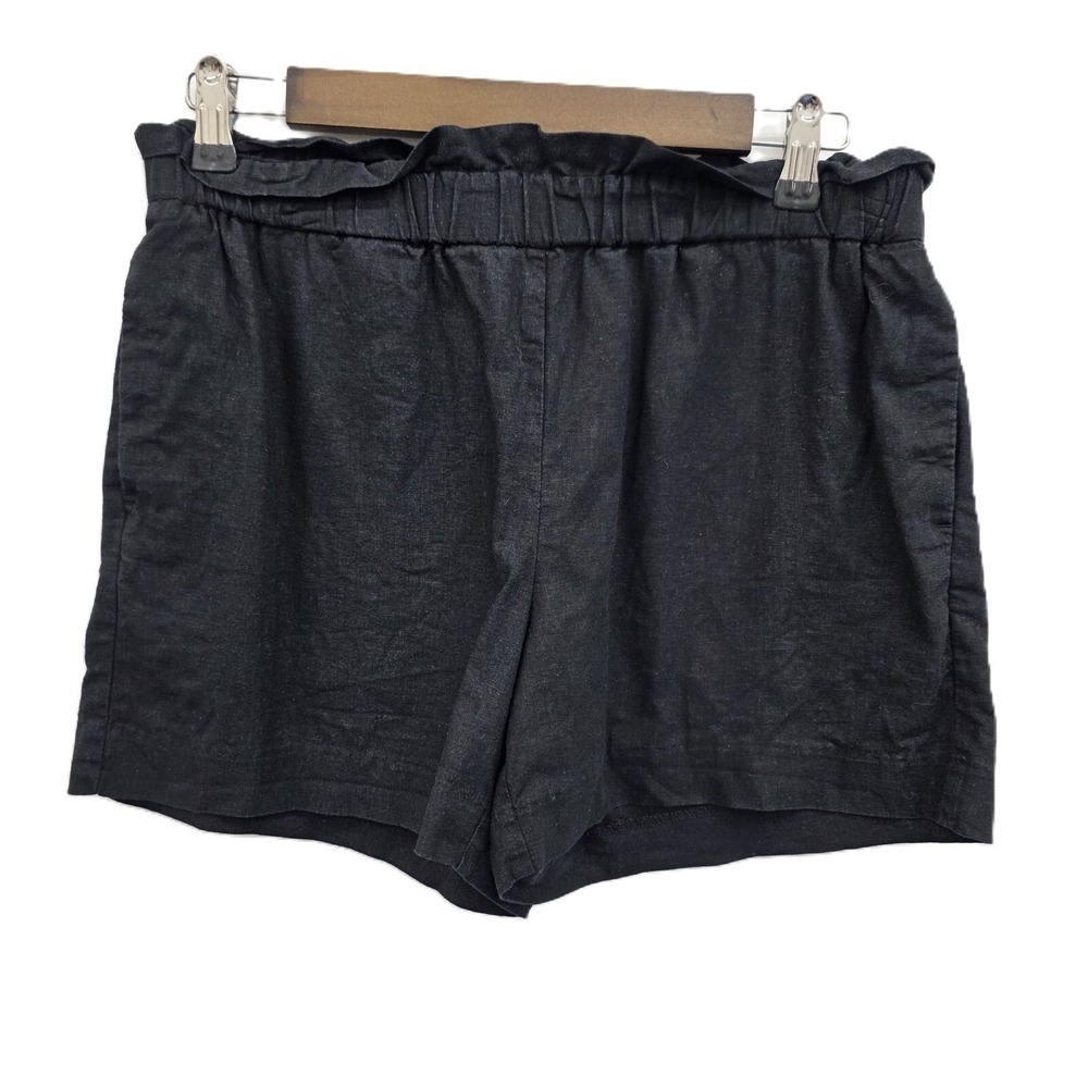 Banana Republic Womens S Black Linen‎ Blend Paper Bag Mid Rise Shorts Pockets